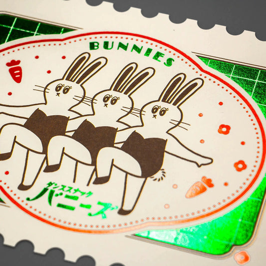 Carte Postale Rétro – ROKKAKU x ob1toy – Édition Foil Lapin