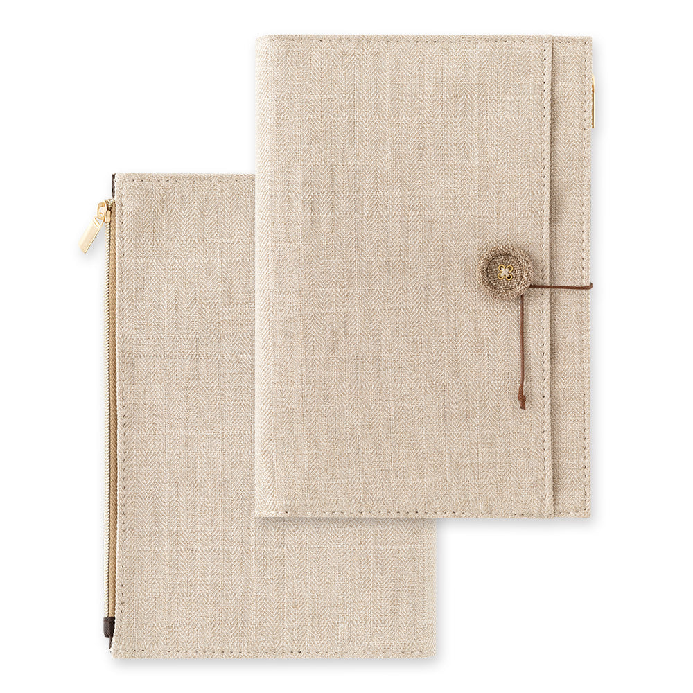 Couverture/trousse tissée beige clair - Yuru Journal – Midori recto verso