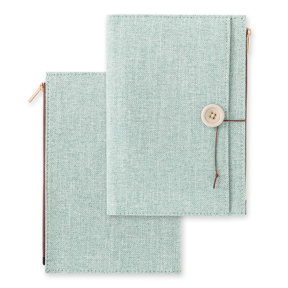 Couverture/trousse tissée beige ou vert clair - Yuru Journal – Midori recto verso