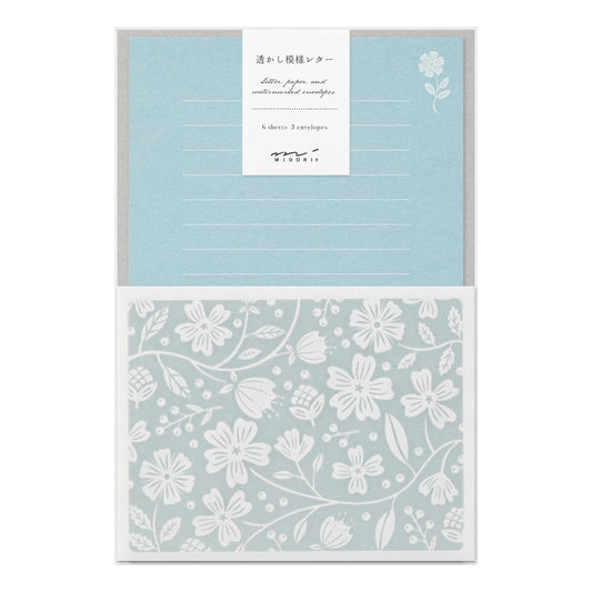 Set papier et enveloppes en filigrane - Bleu