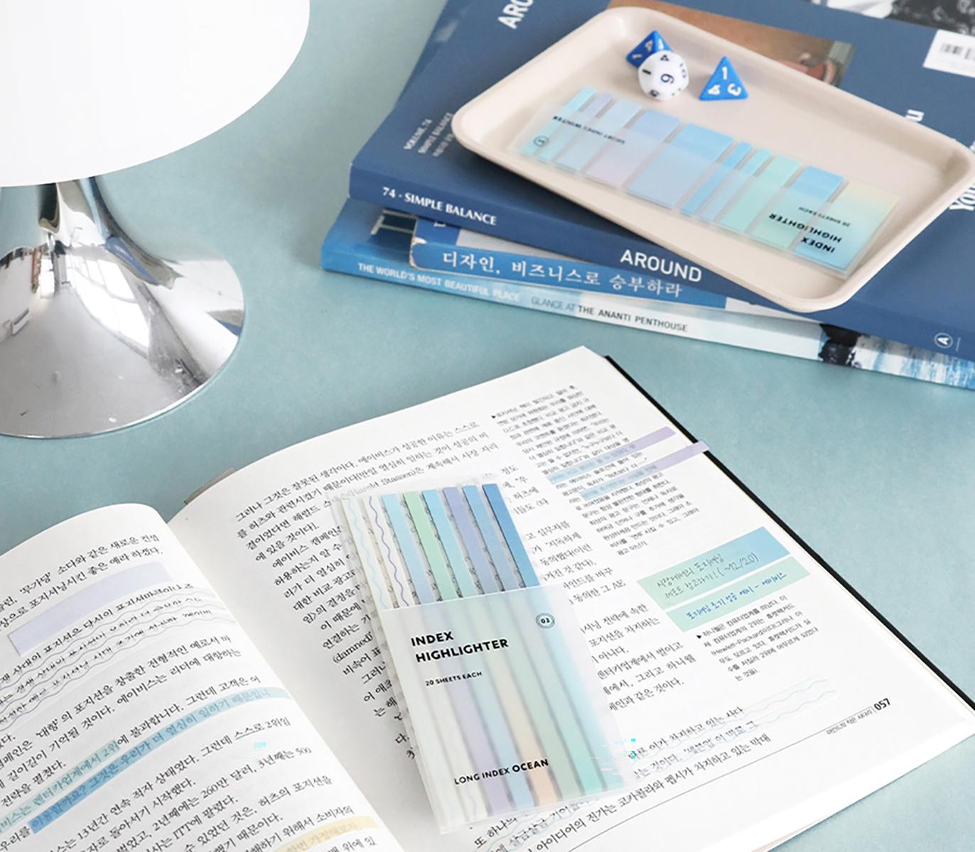 marque-pages-adhesifs-long-surligneurs-ocean vue 2