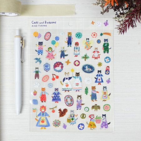 Autocollants transparents Cozyca x Aiko Fukawa – Jardin de Lapins & Chat et Boutons