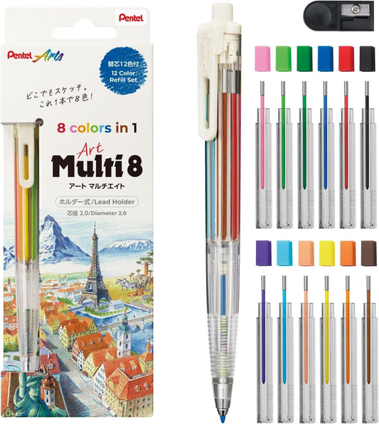 Pentel Multi 8 – Portemine multicolore 2.0 mm - avec recharges ou sans recharge