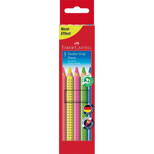 Crayons de couleur Jumbo Grip Fluos – Étui de 5 – Faber-Castell