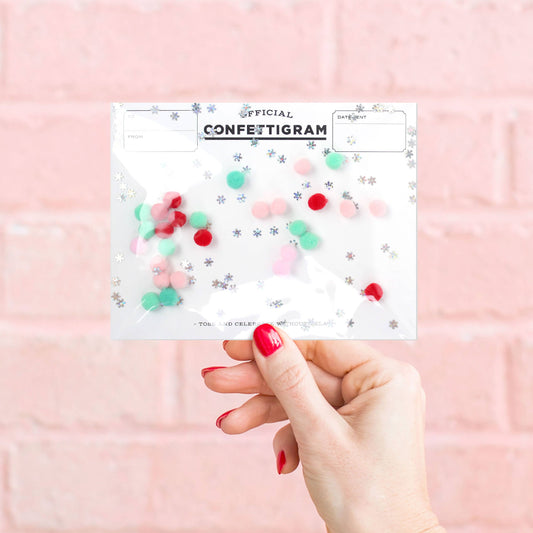 Carte à confettigrammes – Pompons de Noël