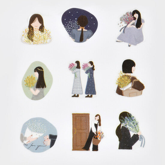 Washi Tape Stickers - Girls with Flowers details