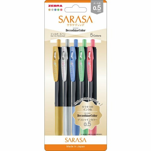 Stylo gel Zebra – Deco Shine - 5 stylos - Sarasa