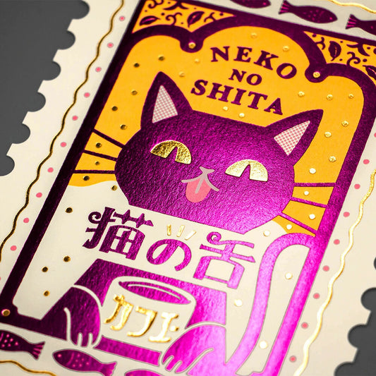 Carte Postale Rétro – ROKKAKU x ob1toy – Édition Foil Chat