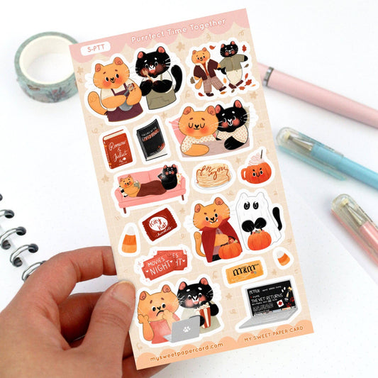 Planche de stickers « Chats amoureux en automne » | My Sweet Paper Card