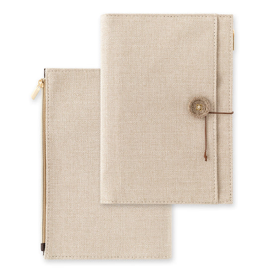 Couverture/trousse tissée beige  clair - Yuru Journal – Midori recto verso