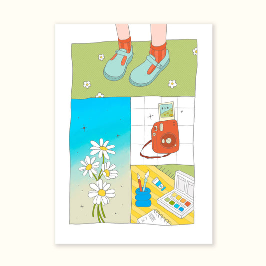 Carte postale illustrée – Soirée d’été & pique-nique – Ivna Lins