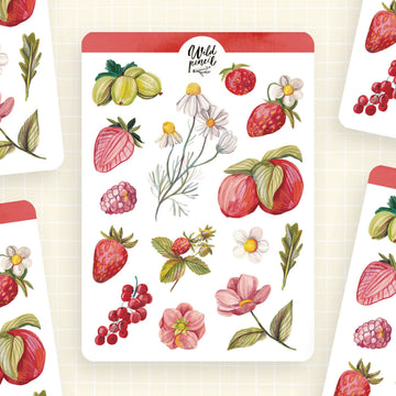 Planche de stickers Prairie rouge, fruits & feuilles – Wild Pencil Studio