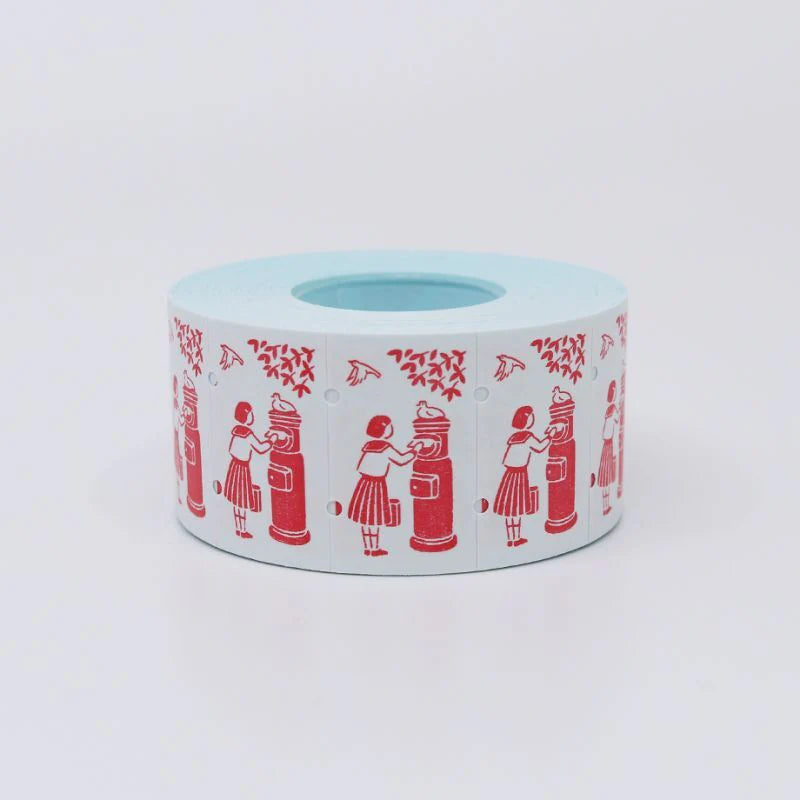 rouleau de stickers jeune fille boite au lettre retro