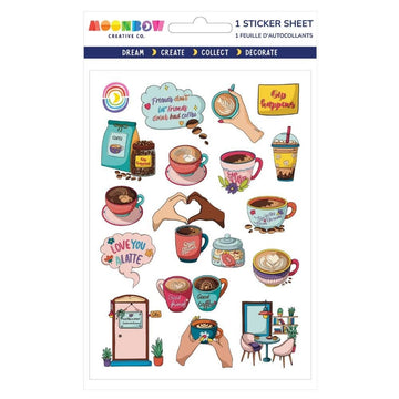 Planche de stickers brillants « Caffeinated Connections » – 17 stickers | Moonbow Creative Co.
