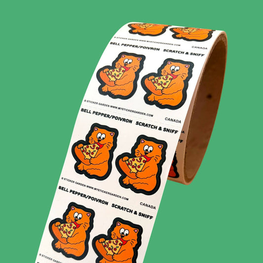 Stickers sur le rouleau - Chat Pizza parfum poivron à fratter et sentir - Sticker garden