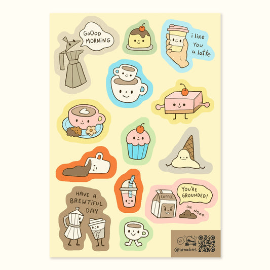 Planche de stickers – Petit café cosy – Ivna