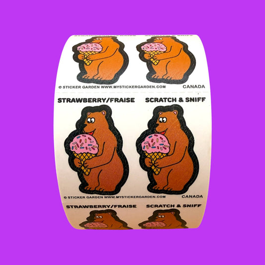 Stickers sur le rouleau - Ours Glace à la fraise à gratter et sentir - Sticker Garden