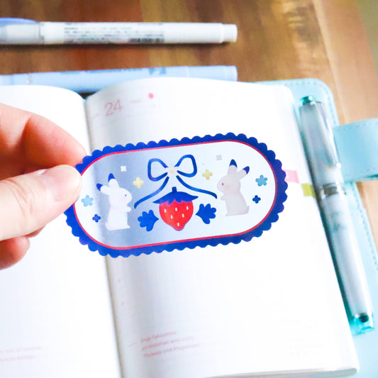 Autocollant en vinyle (transparent) Lapins fraise