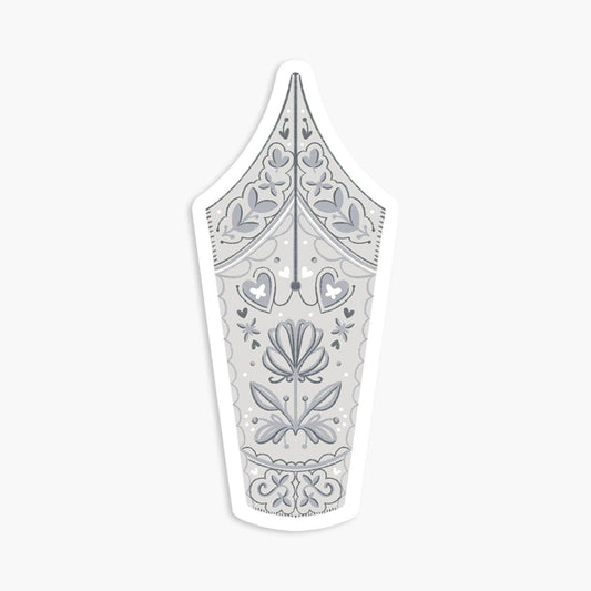 Autocollant vinyle – Plume de stylo plume en argent