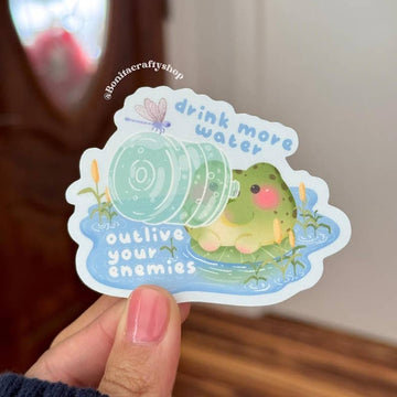 Sticker « Pense à boire de l’eau » – Grenouille | Bonita Crafty Shop