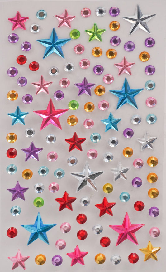 Autocollants en strass multicolores – 108 carats - Ronds & Étoiles