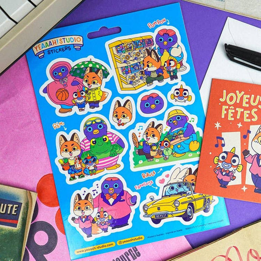 Planche de 9 stickers « Rémi, Pompon, Bibule & Françoise » – Yeaaah! Studio