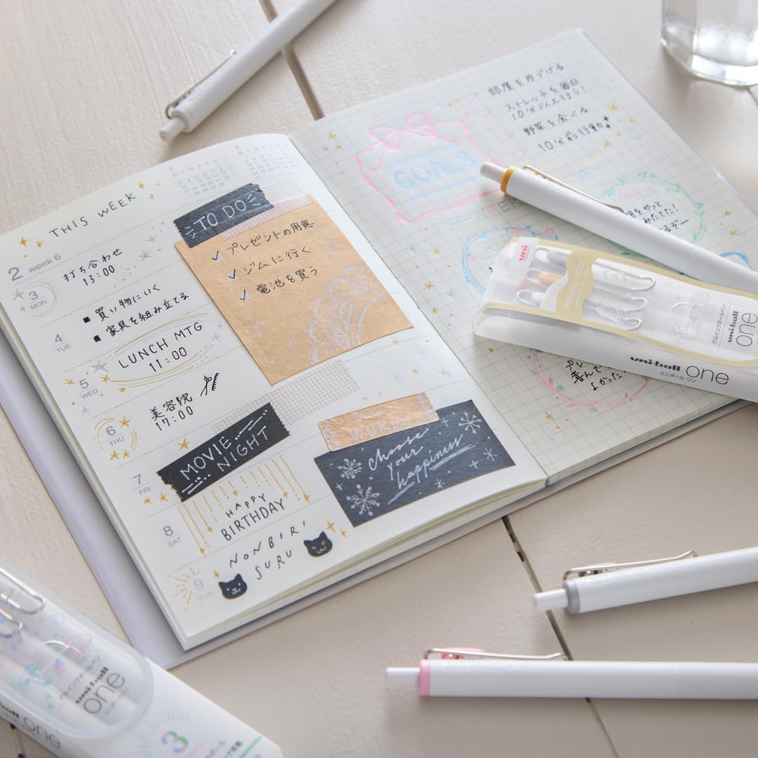 Set de 3 Stylos Gel Uni-ball One – Blanc & Métalliques