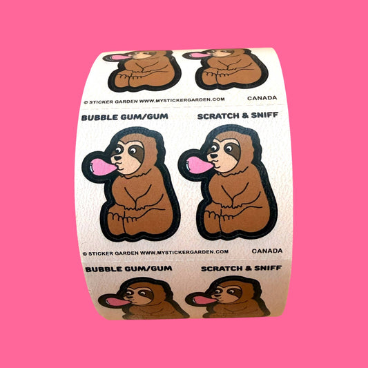 Stickers sur le rouleau - Paresseux parfum Bubble Gum — A gratter et à sentir