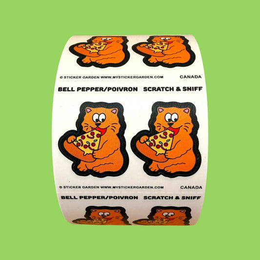 Stickers sur le rouleau - Chat Pizza parfum poivron à fratter et sentir - Sticker garden
