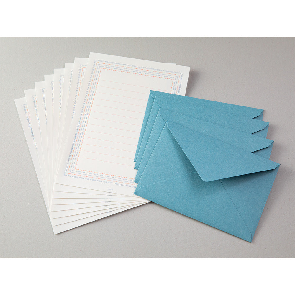 Coffret de papier à lettres Midori – Impression Letterpress - (couleurs au choix) ensemble bleu