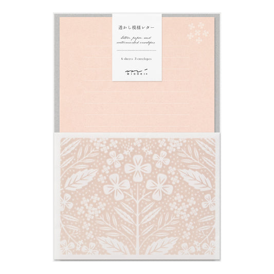 Set papier et enveloppes en filigrane - Rose
