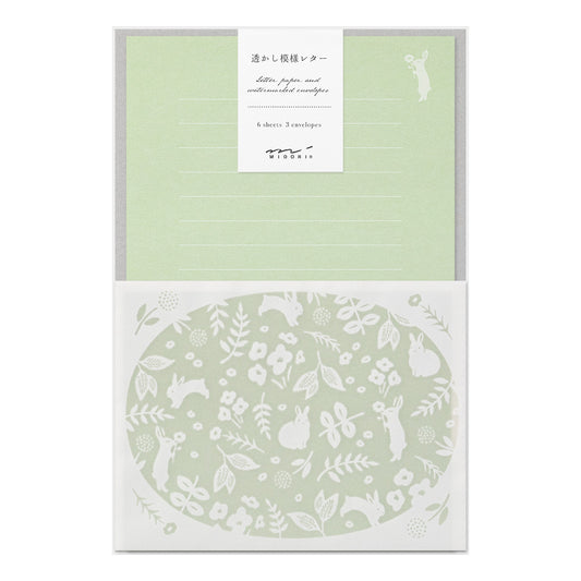 Set papier et enveloppes en filigrane - Vert