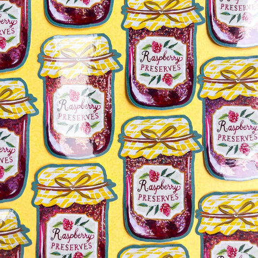 Katie Daisy – Sticker brillant Pot de confiture de framboise