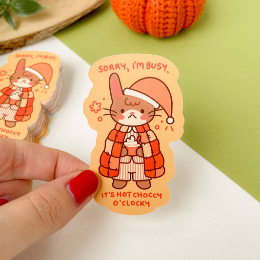 Sticker « Hot Choccy O’Clocky – Lapin » | Laurel Mae Art