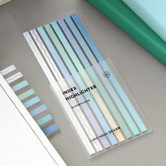 marque-pages-adhesifs-long-surligneurs-ocean vue 1