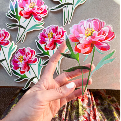 Katie Daisy – Sticker transparent brillant Pivoine (Peony)