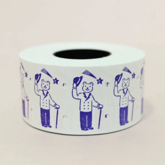 Rouleau de stickers ours vintage chapeau