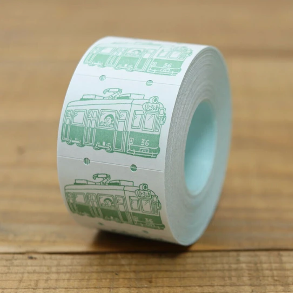 rouleau de stickers train vintage vert