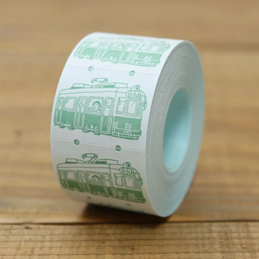 rouleau de stickers train vintage vert