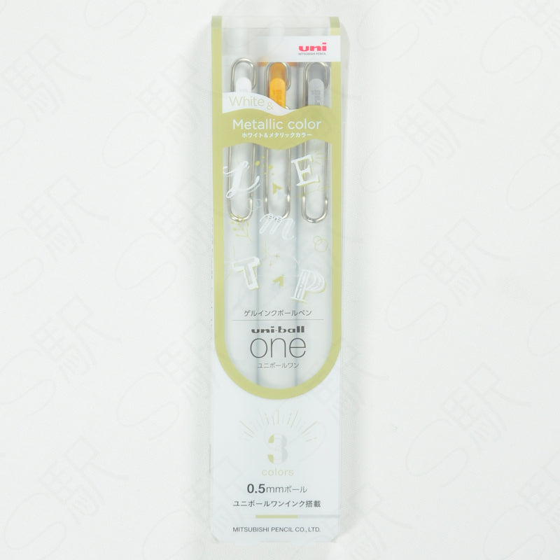 Set de 3 Stylos Gel Uni-ball One – Blanc & Métalliques 1