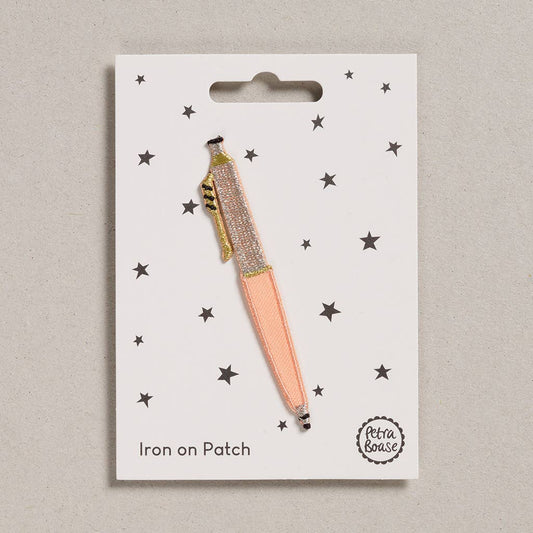Patch brodé thermocollant – Pour tissu ou cuir - Stylo à bille Pêche