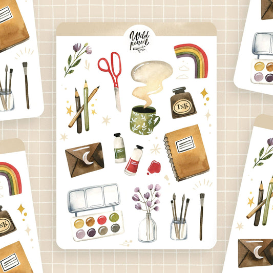 Planche de stickers en papier – Objets de créativité | Wild Pencil Studio