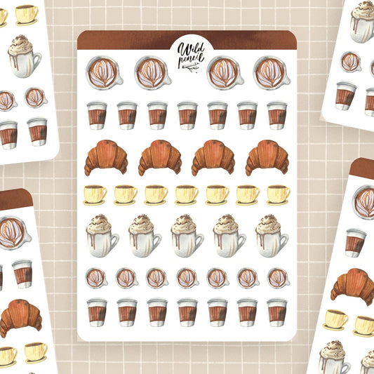 Planche de stickers en papier – Pause café | Wild Pencil Studio