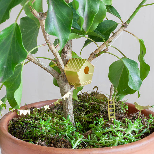 Mini nichoir en laiton - Décoration pour plantes