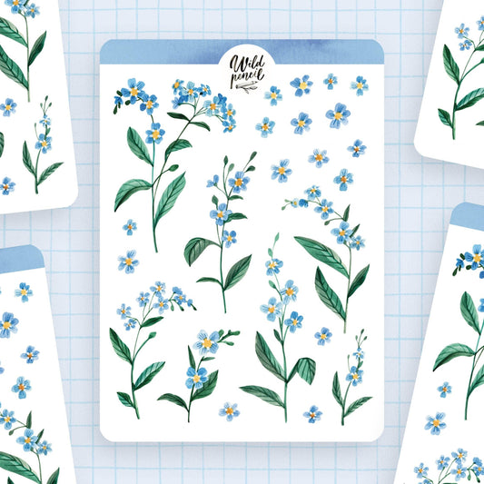 Planche d'autocollants — Fleurs de myosotis