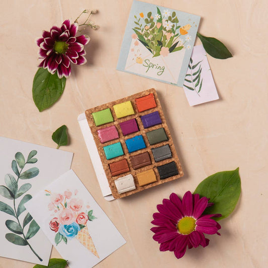 Godets de 15 couleurs d’aquarelle métalliques Viviva Colors – Palette en liège biodégradable