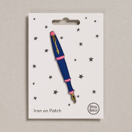 Patch brodé thermocollant – Pour tissu ou cuir - Stylo plume Bleu