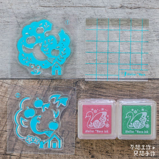 Set de tampons transparents multicouches Pommier oiseaux – Design japonais – Kit complet