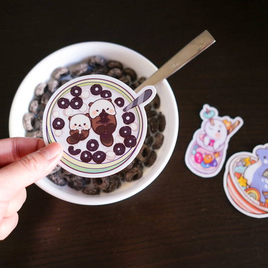 Autocollant Vinyle Bol de céréales loutres