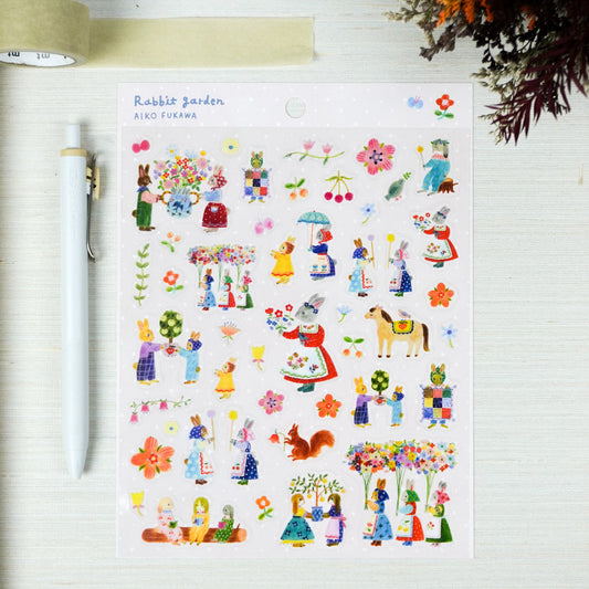 Autocollants transparents Cozyca x Aiko Fukawa – Jardin de Lapins & Chat et Boutons